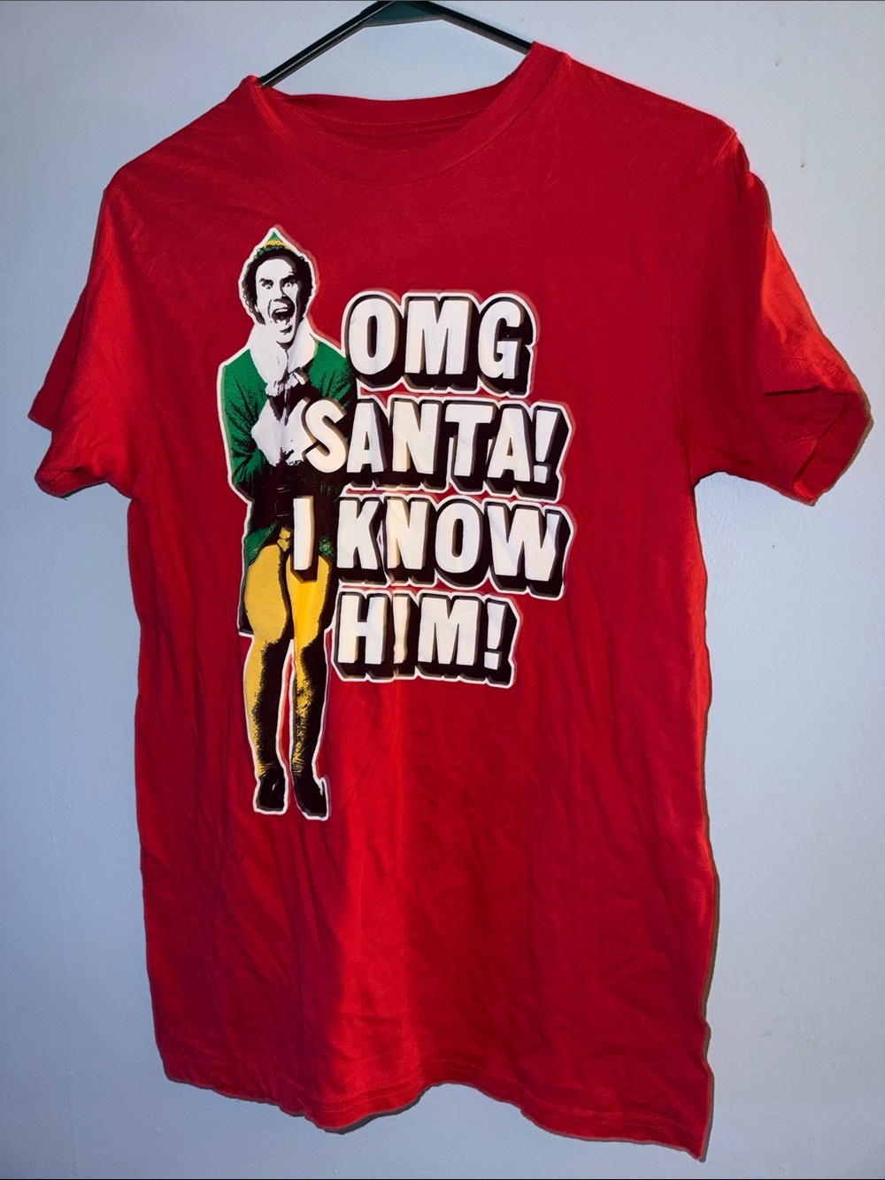 Men’s small elf movie small Sz Christmas Graphic Tee - OMG Santa! I Know Him!